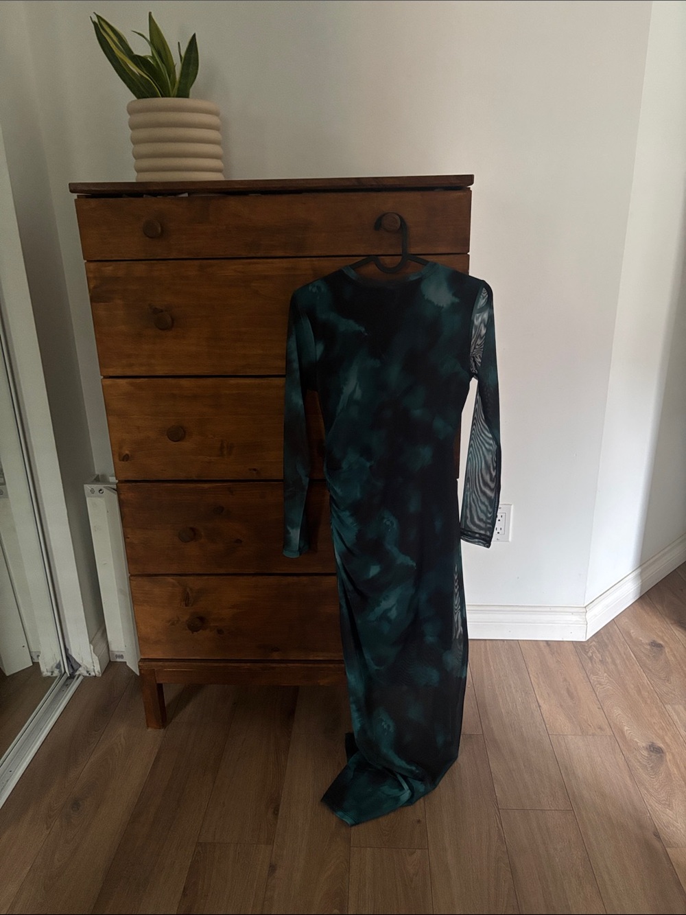 Simons Teal & Black Sheer Long Sleeve Maxi Dress